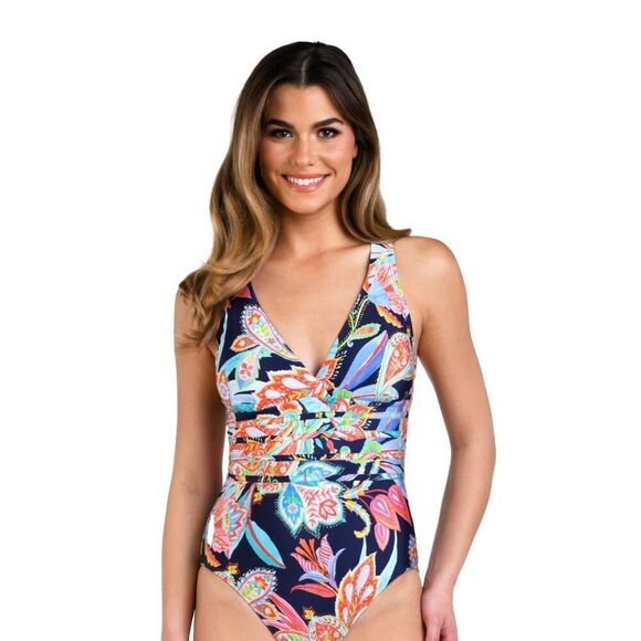 La Blanca Women's Multi Strap Cross Back One Piece Swimsuit Tropidelic Paisley S - Picture 1 of 3